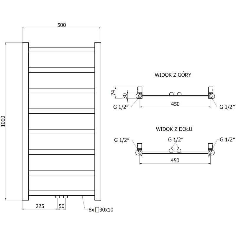 Mexen Bolt grzejnik łazienkowy 1000 x 500 mm, 259 W, biały - W126-1000-500-00-20