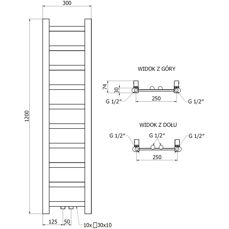 Mexen Bolt grzejnik łazienkowy 1200 x 300 mm, 189 W, chrom - W126-1200-300-00-01