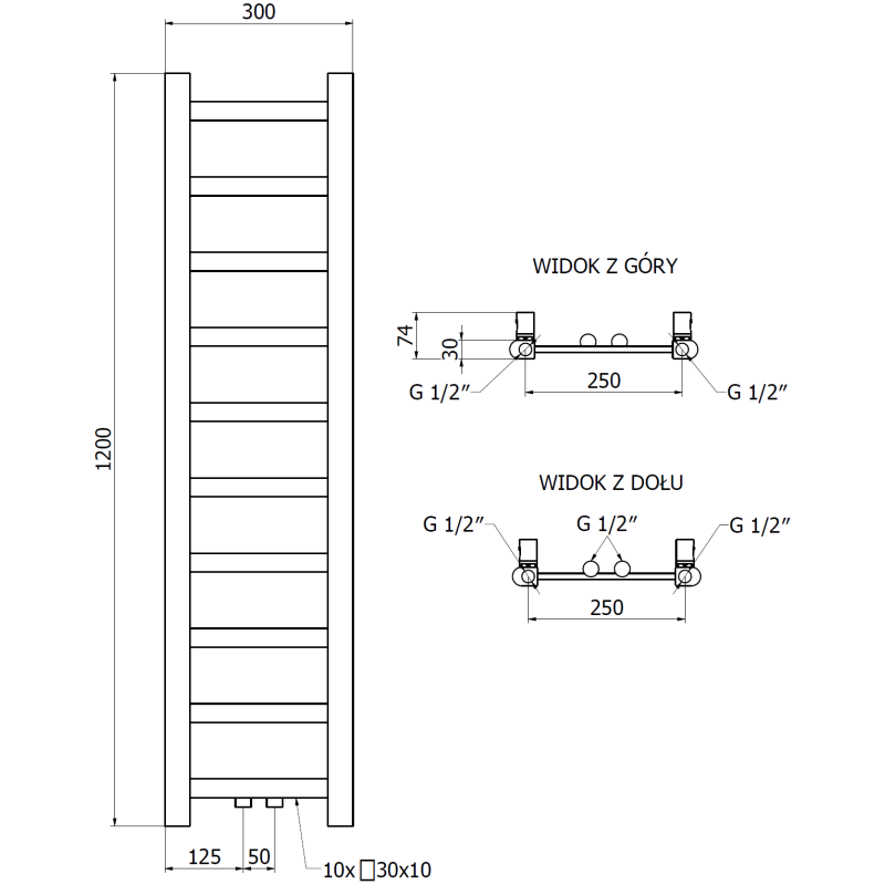 Mexen Bolt grzejnik łazienkowy 1200 x 300 mm, 189 W, złoty - W126-1200-300-00-50