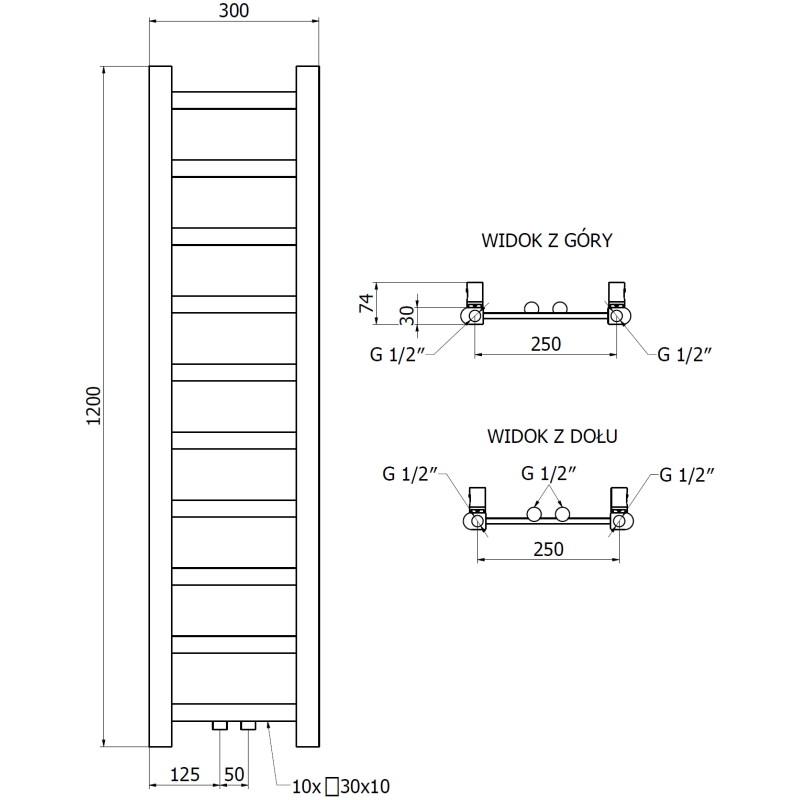 Mexen Bolt grzejnik łazienkowy 1200 x 300 mm, 240 W, antracyt - W126-1200-300-00-66