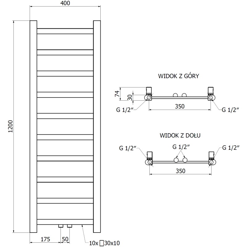 Mexen Bolt grzejnik łazienkowy 1200 x 400 mm, 279 W, antracyt - W126-1200-400-00-66