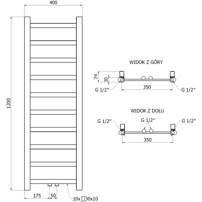 Mexen Bolt grzejnik łazienkowy 1200 x 400 mm, 279 W, czarny - W126-1200-400-00-70