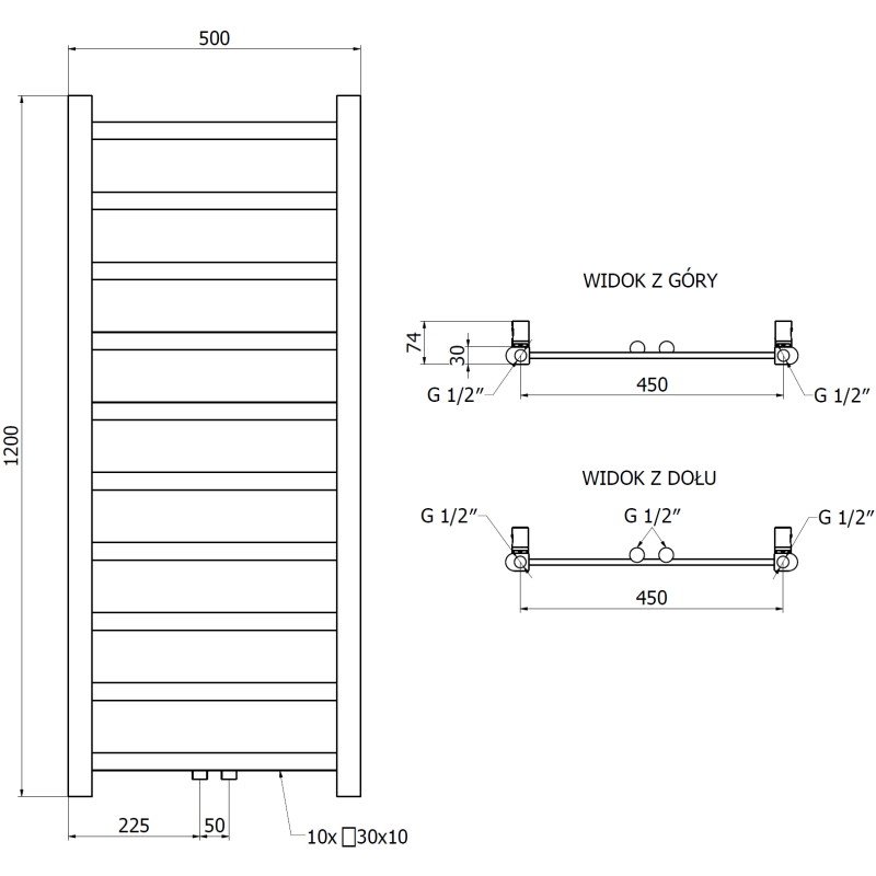 Mexen Bolt grzejnik łazienkowy 1200 x 500 mm, 251 W, złoty - W126-1200-500-00-50