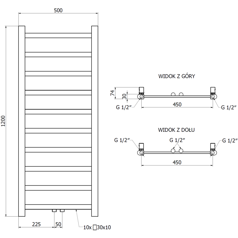 Mexen Bolt grzejnik łazienkowy 1200 x 500 mm, 318 W, antracyt - W126-1200-500-00-66