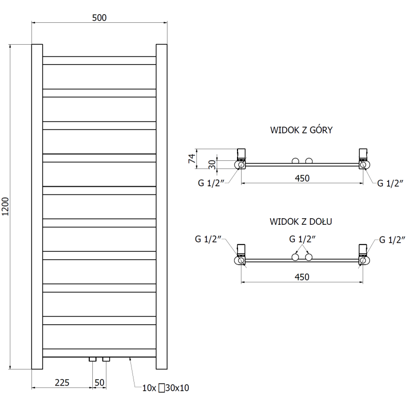 Mexen Bolt grzejnik łazienkowy 1200 x 500 mm, 318 W, czarny - W126-1200-500-00-70