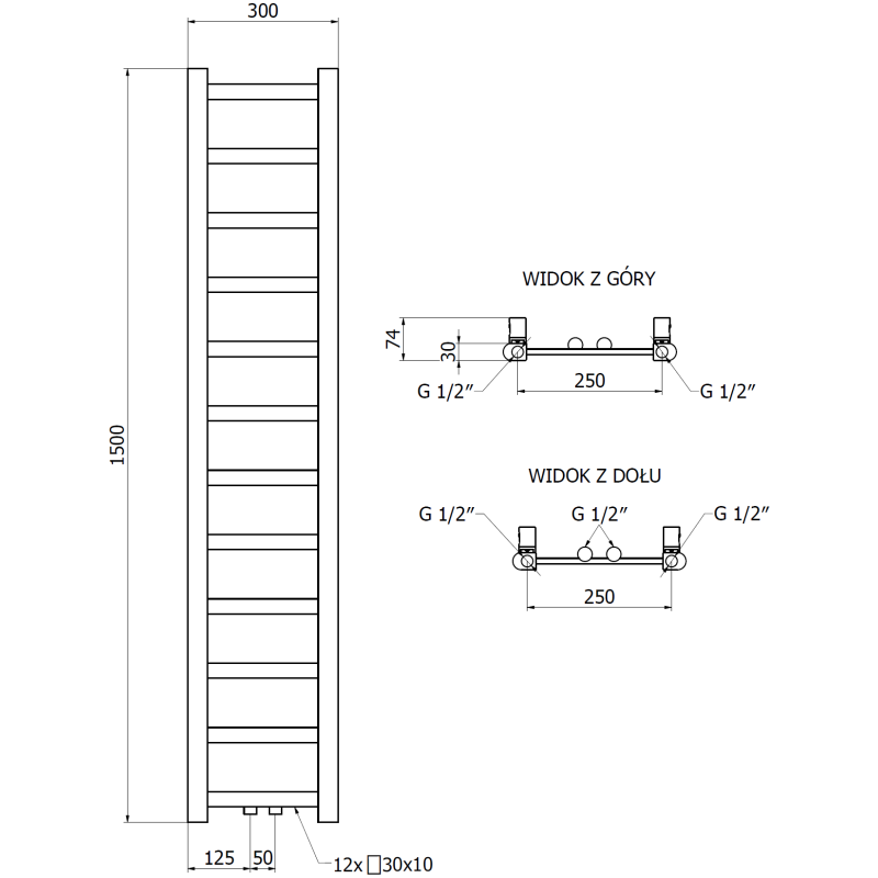 Mexen Bolt grzejnik łazienkowy 1500 x 300 mm, 295 W, czarny - W126-1500-300-00-70