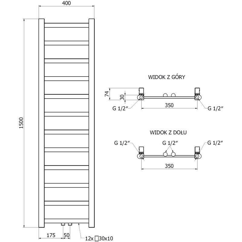 Mexen Bolt grzejnik łazienkowy 1500 x 400 mm, 342 W, biały - W126-1500-400-00-20