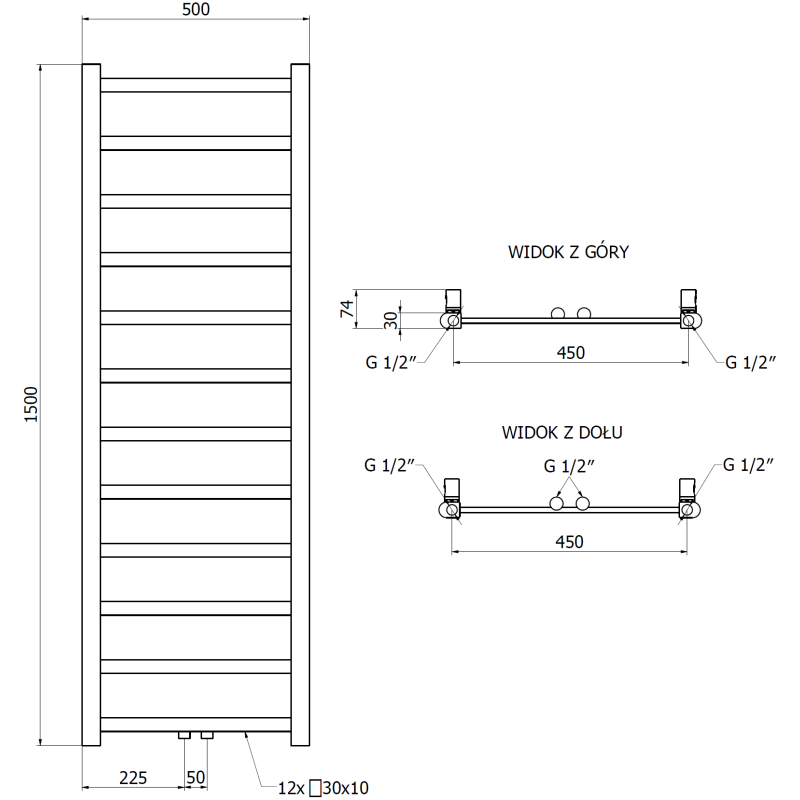 Mexen Bolt grzejnik łazienkowy 1500 x 500 mm, 389 W, biały - W126-1500-500-00-20