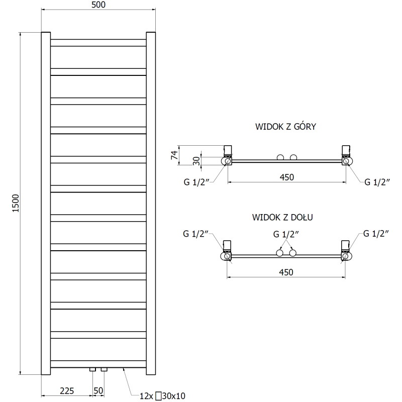 Mexen Bolt grzejnik łazienkowy 1500 x 500 mm, 389 W, antracyt - W126-1500-500-00-66