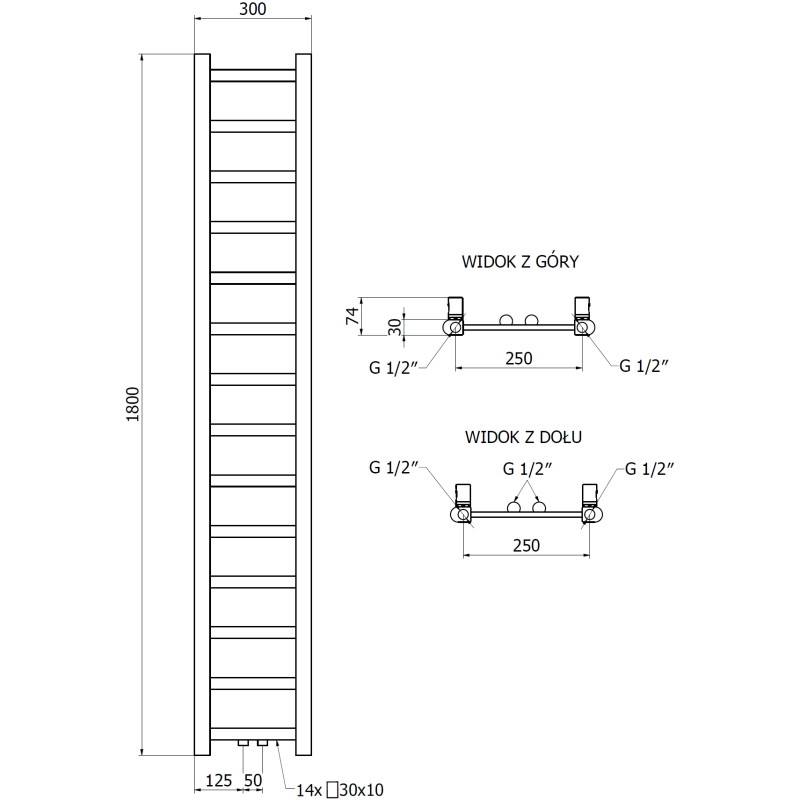 Mexen Bolt grzejnik łazienkowy 1800 x 300 mm, 351 W, antracyt - W126-1800-300-00-66