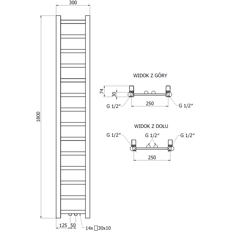 Mexen Bolt grzejnik łazienkowy 1800 x 300 mm, 351 W, czarny - W126-1800-300-00-70