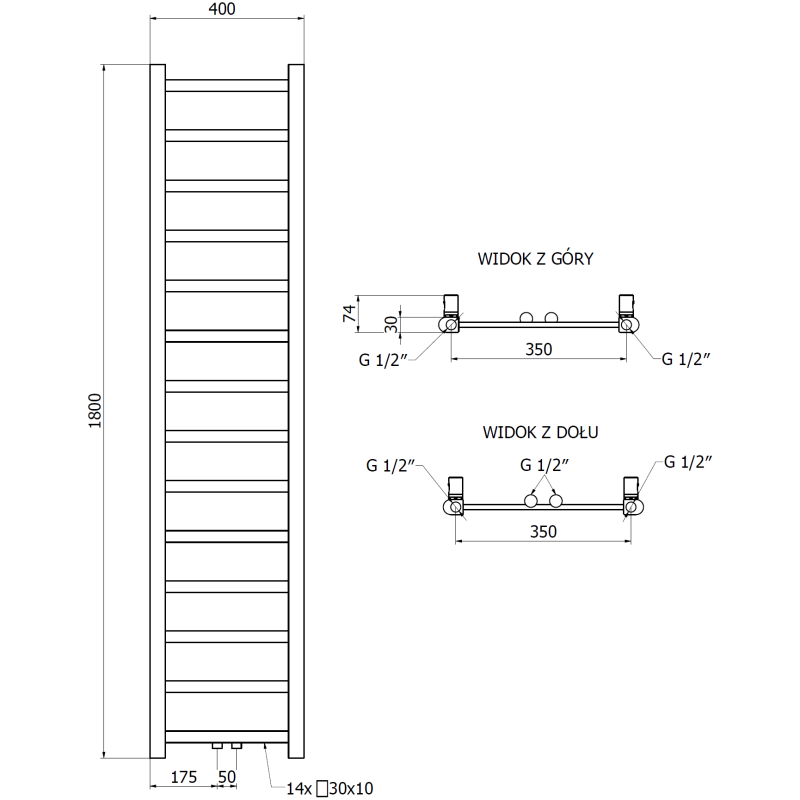 Mexen Bolt grzejnik łazienkowy 1800 x 400 mm, 406 W, biały - W126-1800-400-00-20