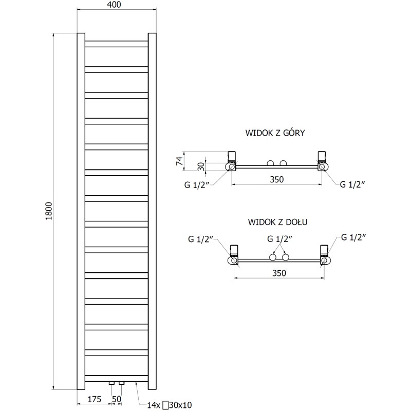 Mexen Bolt grzejnik łazienkowy 1800 x 400 mm, 406 W, antracyt - W126-1800-400-00-66