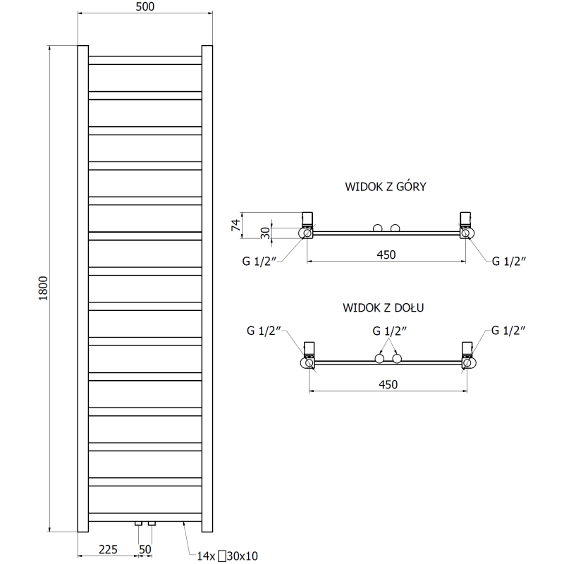 Mexen Bolt grzejnik łazienkowy 1800 x 500 mm, 460 W, biały - W126-1800-500-00-20