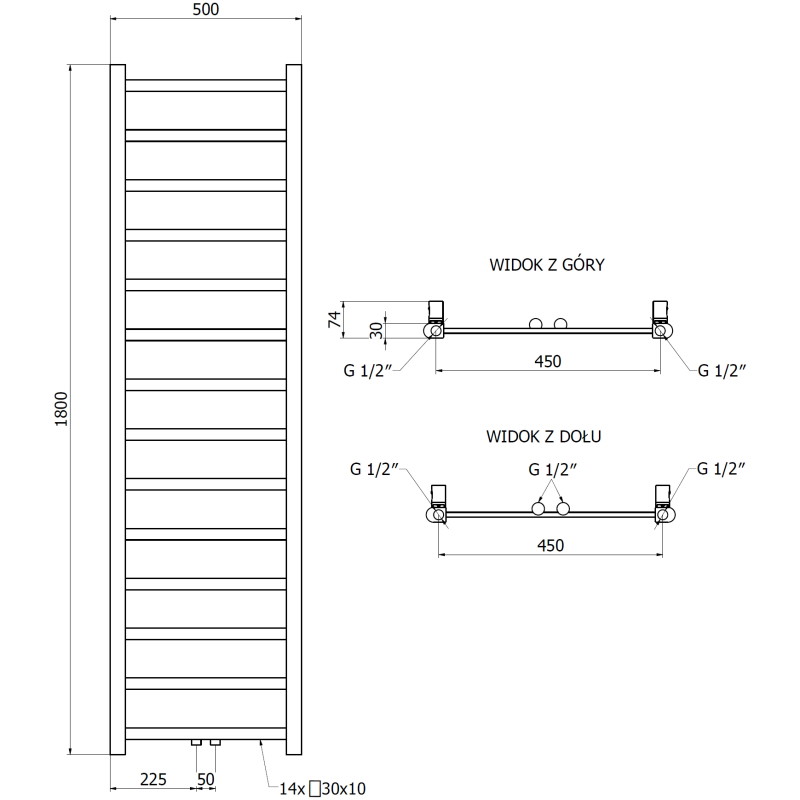 Mexen Bolt grzejnik łazienkowy 1800 x 500 mm, 460 W, antracyt - W126-1800-500-00-66