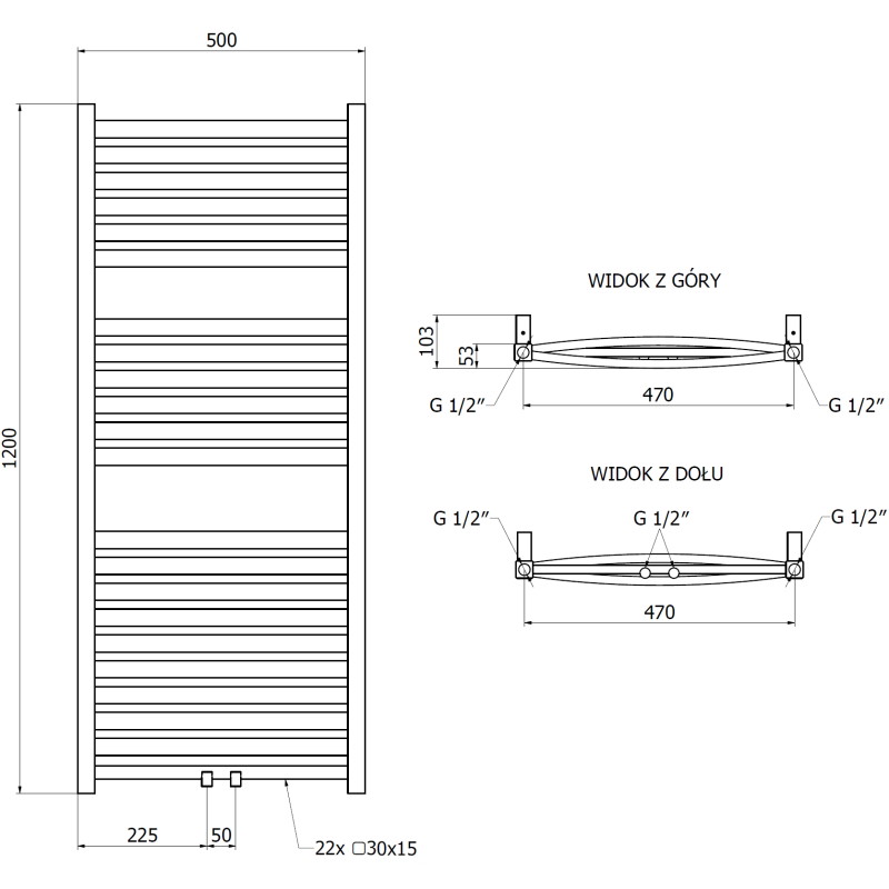 Mexen Zing grzejnik łazienkowy 1200 x 500 mm, 513 W, biały - W128-1200-500-00-20