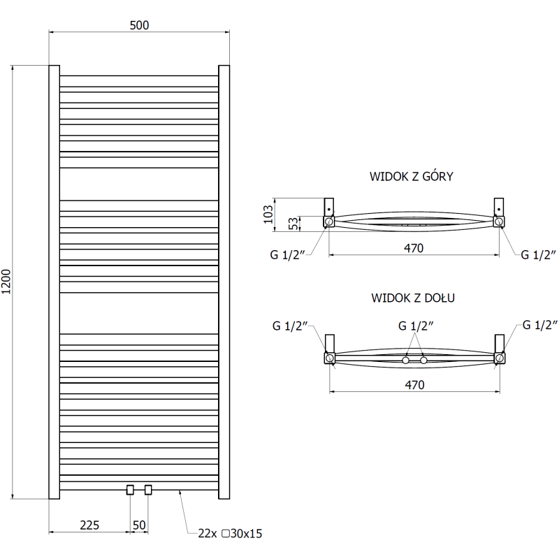 Mexen Zing grzejnik łazienkowy 1200 x 500 mm, 513 W, antracyt - W128-1200-500-00-66