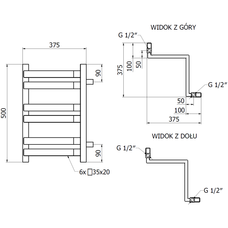 Mexen Loop grzejnik łazienkowy narożny 500 x 375 mm, 253 W, biały - W129-0500-350-00-20