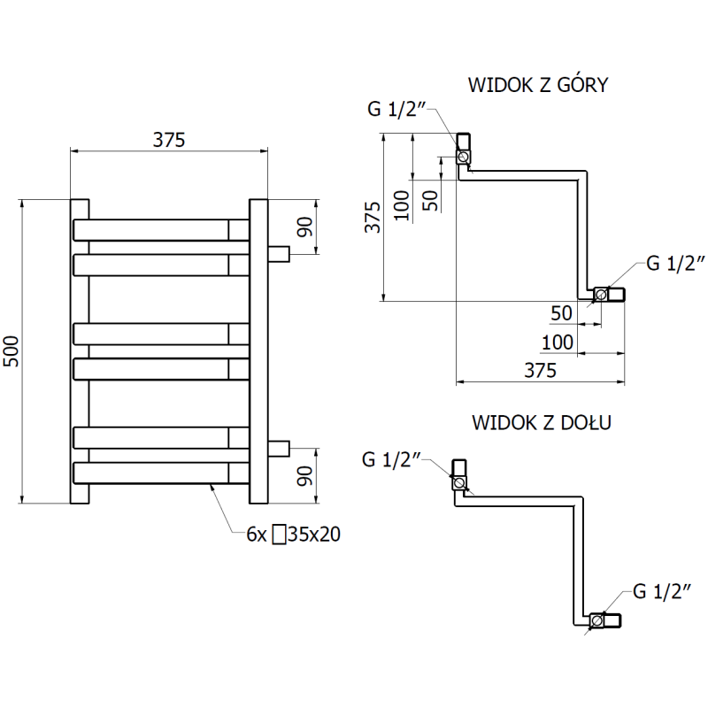 Mexen Loop grzejnik łazienkowy narożny 500 x 375 mm, 253 W, czarny - W129-0500-350-00-70