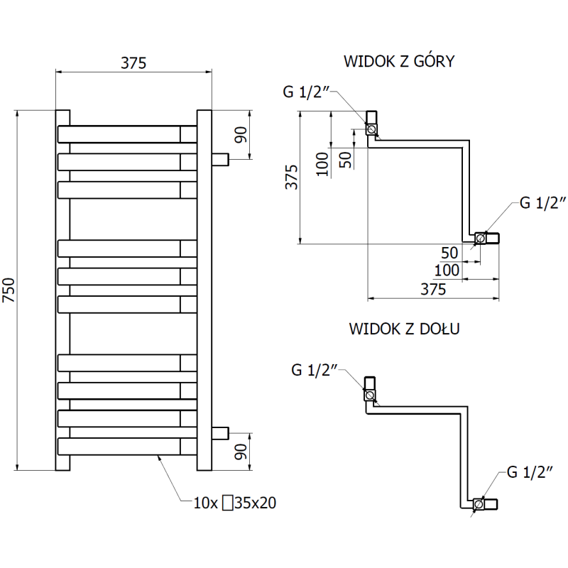 Mexen Loop grzejnik łazienkowy narożny 750 x 375 mm, 413 W, czarny - W129-0750-350-00-70