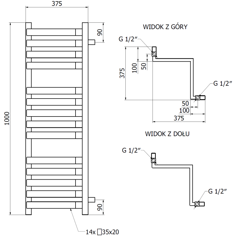 Mexen Loop grzejnik łazienkowy narożny 1000 x 375 mm, 572 W, antracyt - W129-1000-350-00-66