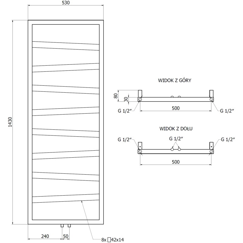 Mexen Zoom grzejnik łazienkowy dekoracyjny 1430 x 530 mm, 477 W, czarny - W130-1430-530-00-70