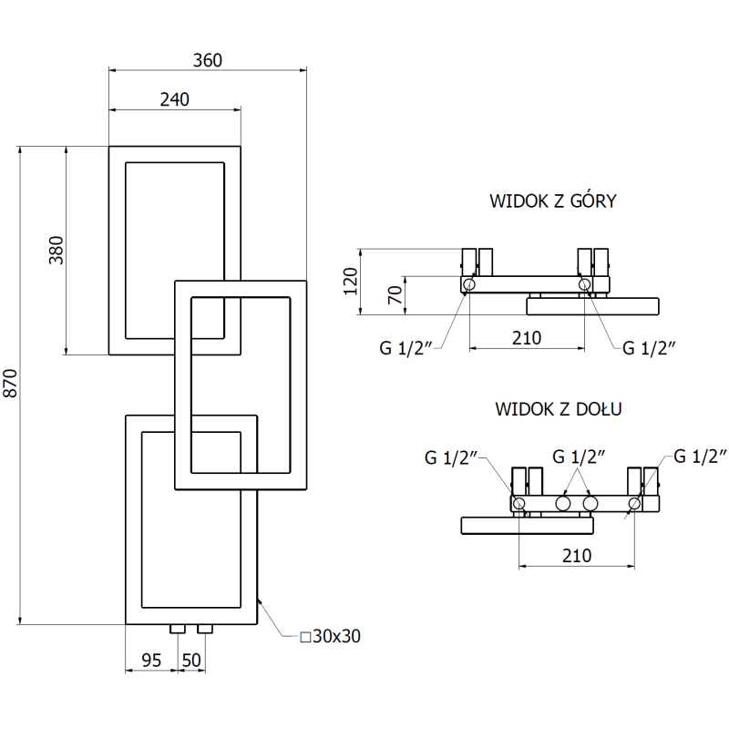 Mexen Grid grzejnik łazienkowy dekoracyjny 870 x 360 mm, 209 W, czarny - W215-0870-360-00-70