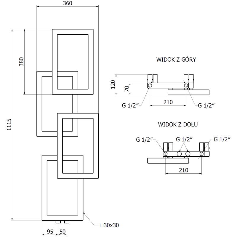 Mexen Grid grzejnik łazienkowy dekoracyjny 1115 x 360 mm, 279 W, antracyt - W215-1115-360-00-66
