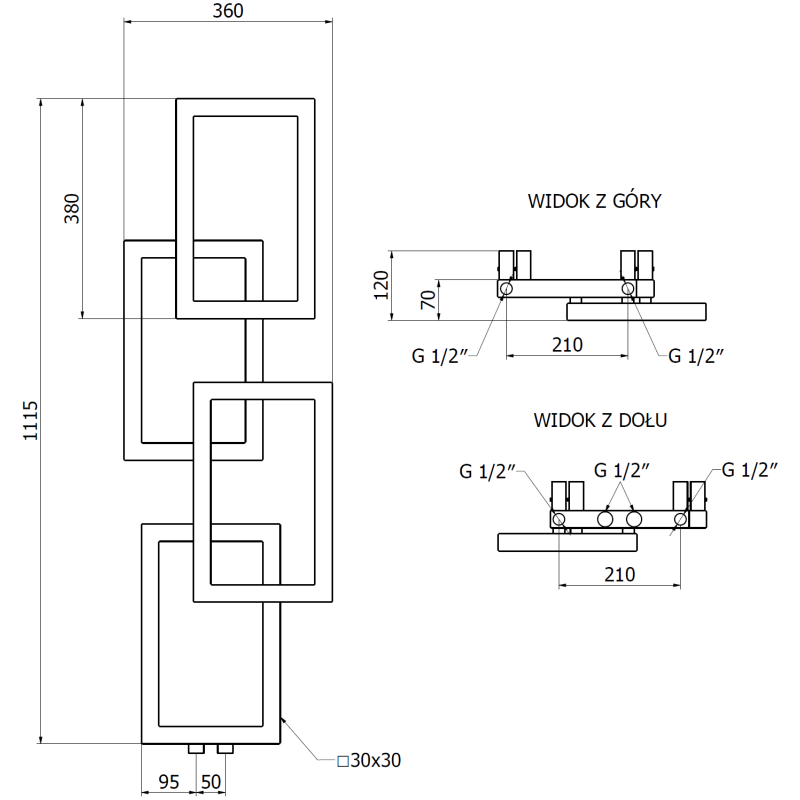 Mexen Grid grzejnik łazienkowy dekoracyjny 1115 x 360 mm, 279 W, czarny - W215-1115-360-00-70