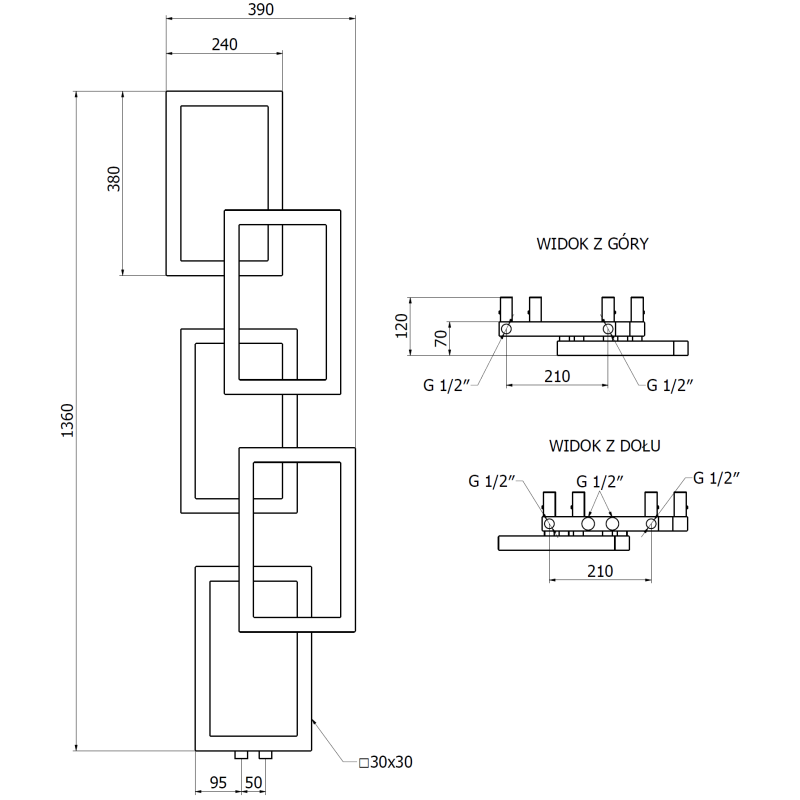 Mexen Grid grzejnik łazienkowy dekoracyjny 1360 x 390 mm, 349 W, biały - W215-1360-390-00-20