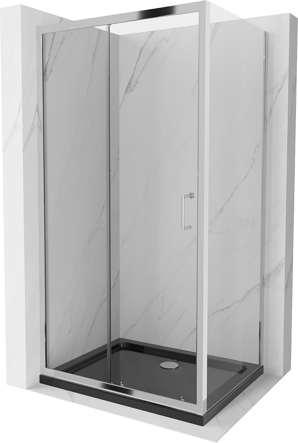 Mexen Apia kabina prysznicowa rozsuwana 120 x 100 cm, transparent, chrom + brodzik Flat, czarny - 840-120-100-01-00-4070