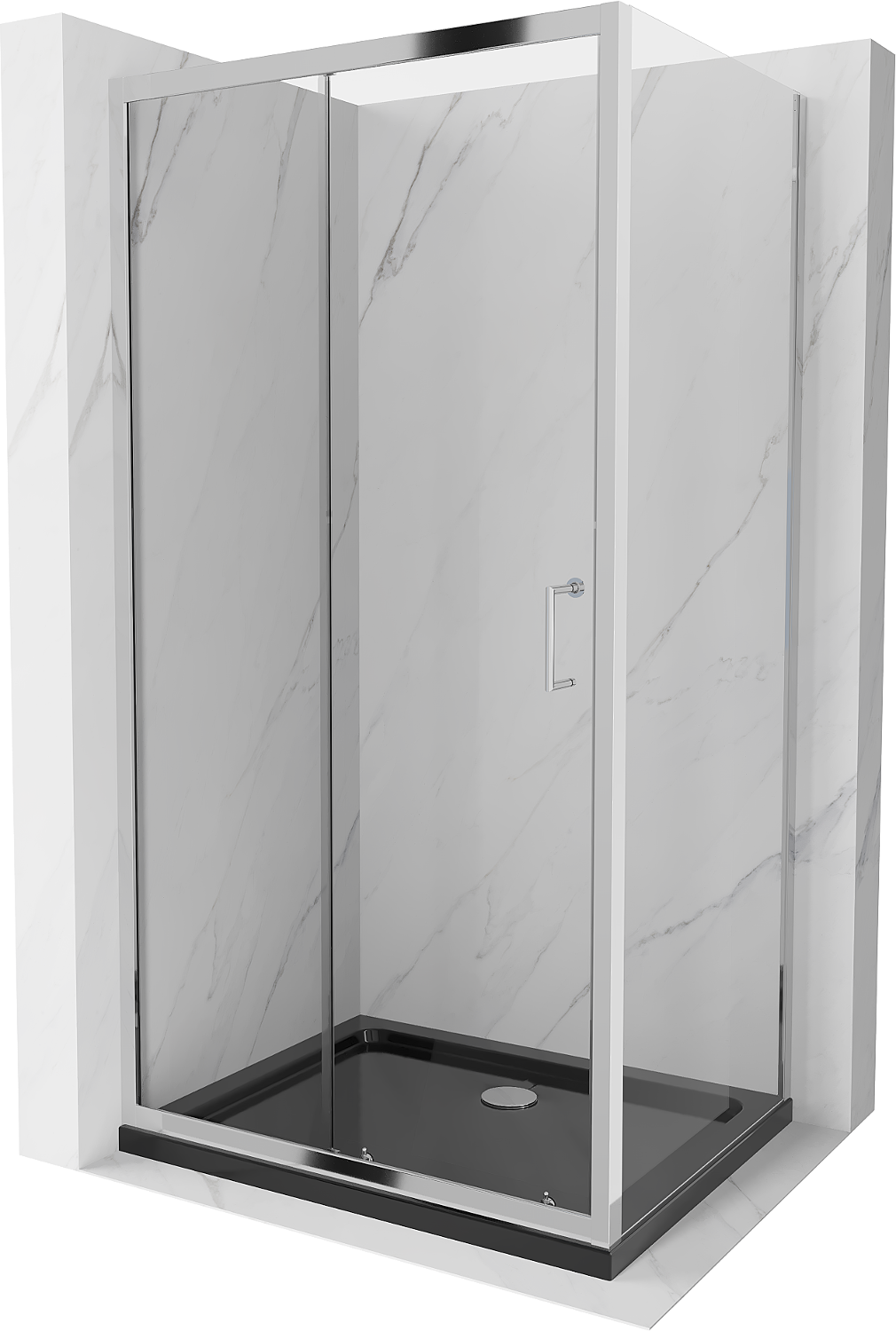 Mexen Apia kabina prysznicowa rozsuwana 130 x 70 cm, transparent, chrom + brodzik Flat, czarny - 840-130-070-01-00-4070