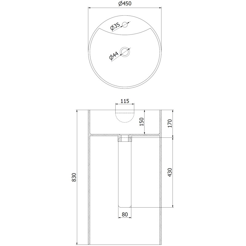 Mexen Ajax-02 umywalka wolnostojąca z konglomeratu 45 x 45 cm, biała mat - 26514500