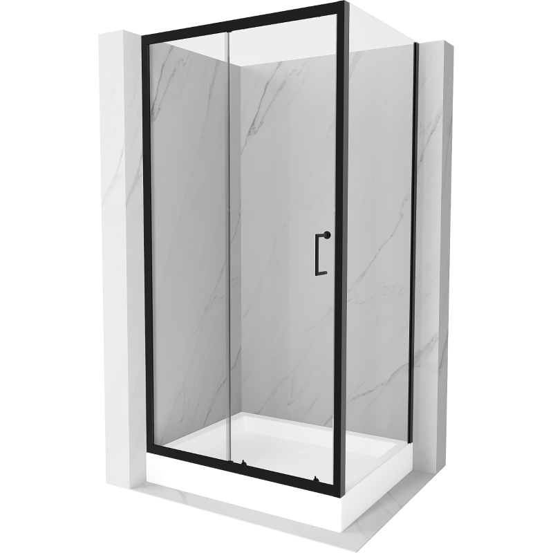 Mexen Apia kabina prysznicowa rozsuwana 120 x 80 cm, transparent, czarna + brodzik Rio - 840-120-080-70-00-4510