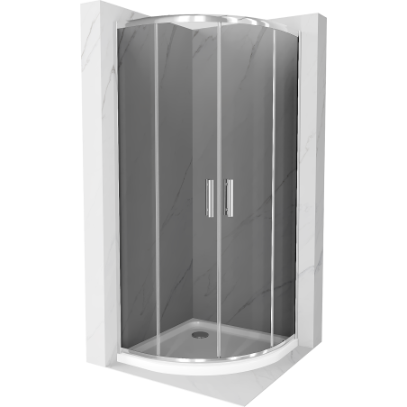 Mexen Rio kabina prysznicowa półokrągła 80 x 80 cm, grafit, chrom + brodzik Flat, biały - 863-080-080-01-40-4110