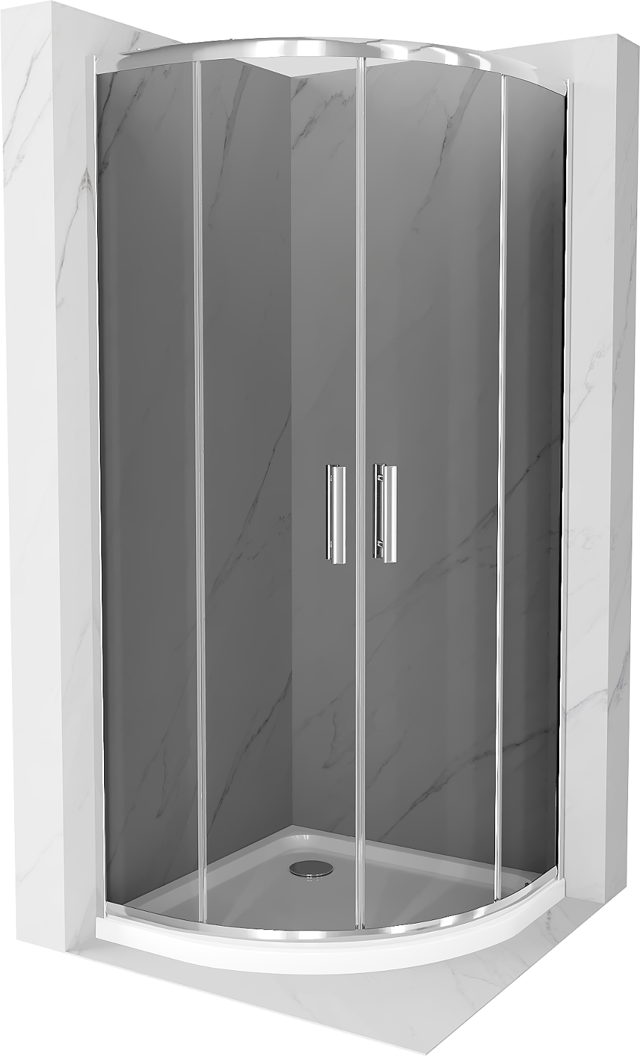 Mexen Rio kabina prysznicowa półokrągła 80 x 80 cm, grafit, chrom + brodzik Flat, biały - 863-080-080-01-40-4110