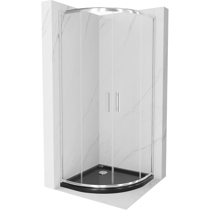 Mexen Rio kabina prysznicowa półokrągła 80 x 80 cm, transparent, chrom + brodzik Flat, czarny - 863-080-080-01-00-4170