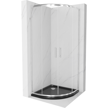 Mexen Rio kabina prysznicowa półokrągła 90 x 90 cm, transparent, chrom + brodzik Flat, czarny - 863-090-090-01-00-4170