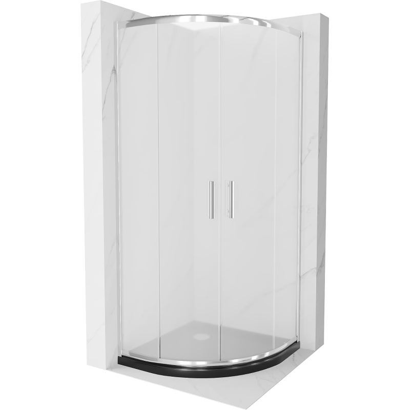 Mexen Rio kabina prysznicowa półokrągła 80 x 80 cm, szron, chrom + brodzik Flat, czarny - 863-080-080-01-30-4170