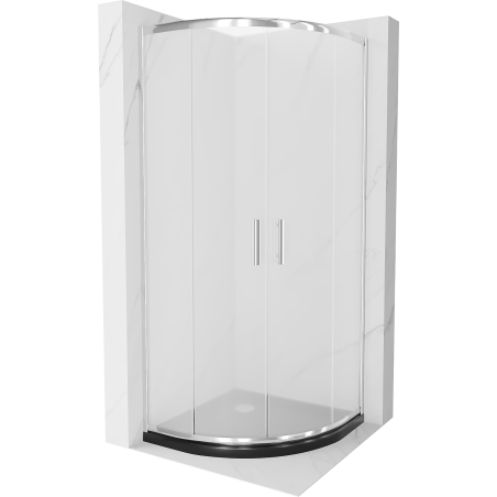 Mexen Rio kabina prysznicowa półokrągła 80 x 80 cm, szron, chrom + brodzik Flat, czarny - 863-080-080-01-30-4170