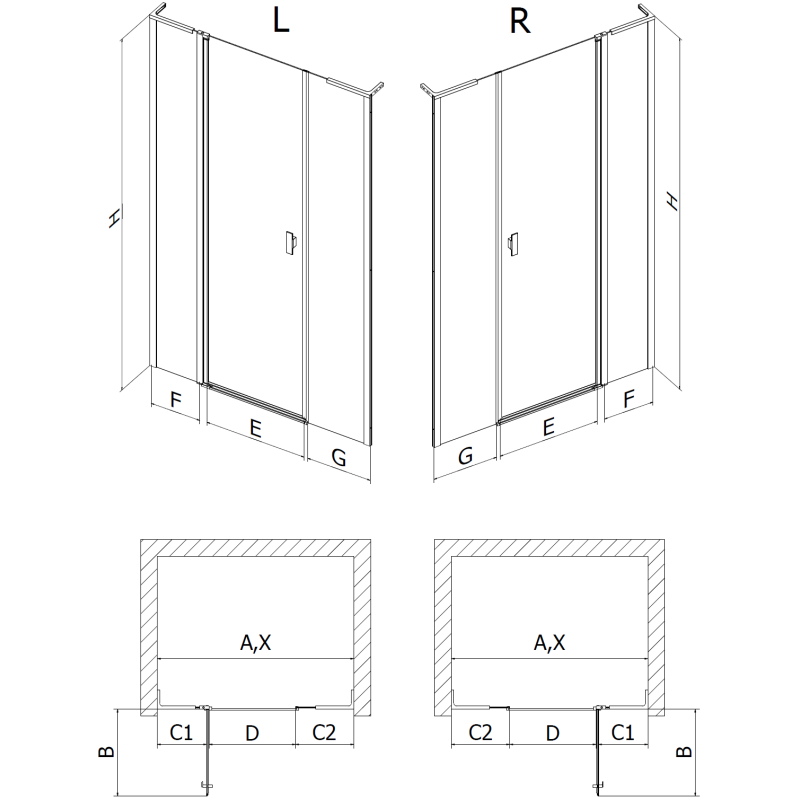 Mexen Mist L drzwi prysznicowe uchylne lewe 135 cm, czarna ramka, czarne - 8A4L-135-001-70-70-L