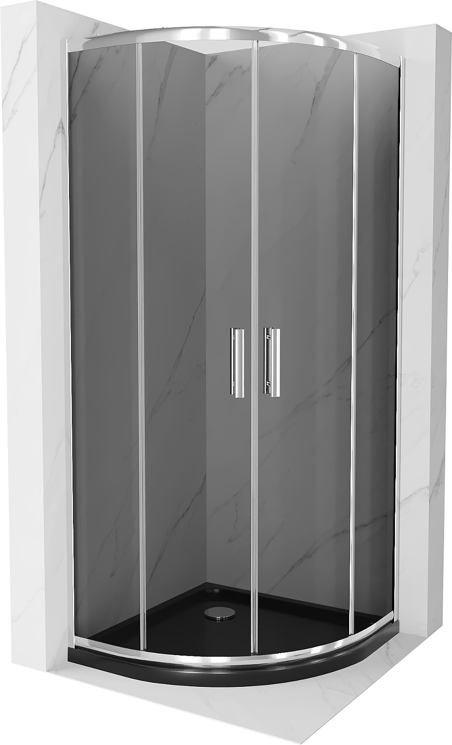 Mexen Rio kabina prysznicowa półokrągła 90 x 90 cm, grafit, chrom + brodzik Flat, czarny - 863-090-090-01-40-4170