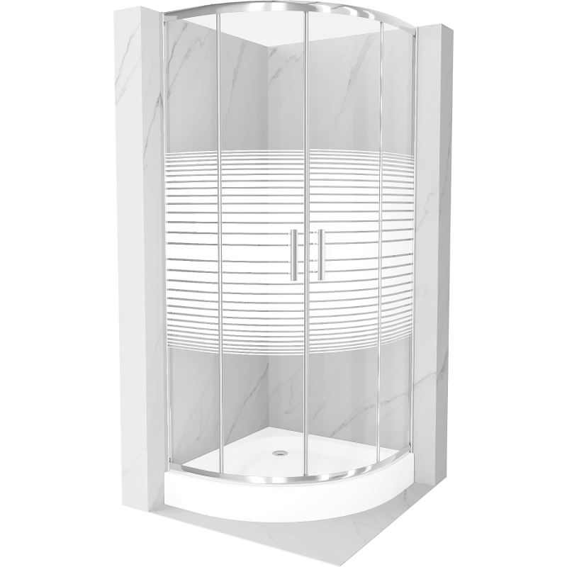 Mexen Rio kabina prysznicowa półokrągła 90 x 90 cm, pasy, chrom + brodzik Rio, biały - 863-090-090-01-20-4710