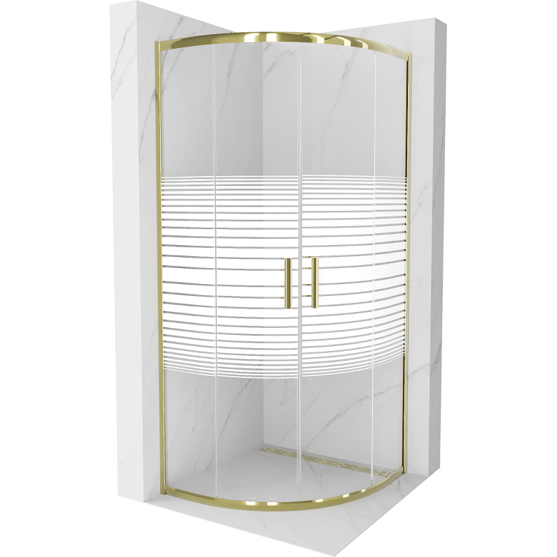 Mexen Rio kabina prysznicowa półokrągła 70 x 70 cm, białe pasy, złota - 863-070-070-50-20