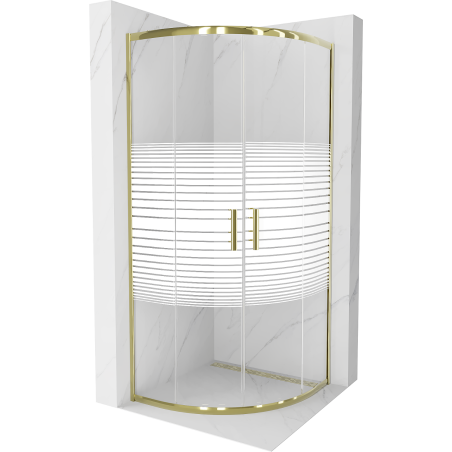 Mexen Rio kabina prysznicowa półokrągła 70 x 70 cm, białe pasy, złota - 863-070-070-50-20