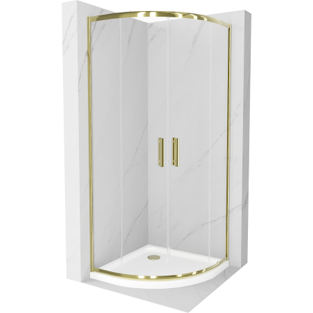 Mexen Rio kabina prysznicowa półokrągła 90 x 90 cm, transparent, złota + brodzik Flat, biały - 863-090-090-50-00-4110G