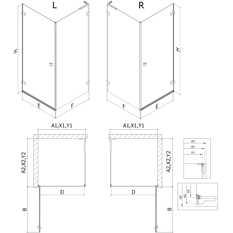 Mexen Lunar-B L kabina prysznicowa uchylna lewa 95 x 80 cm, transparent, złota - 832L-095-080-50-00-L