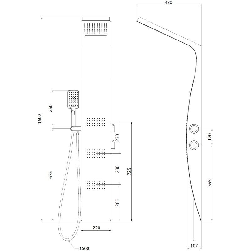 Mexen Bali panel prysznicowy, czarny/biały - 7622-03-71
