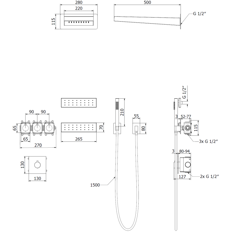 Mexen Fall zestaw prysznicowy podtynkowy, chrom - 7602-04-00