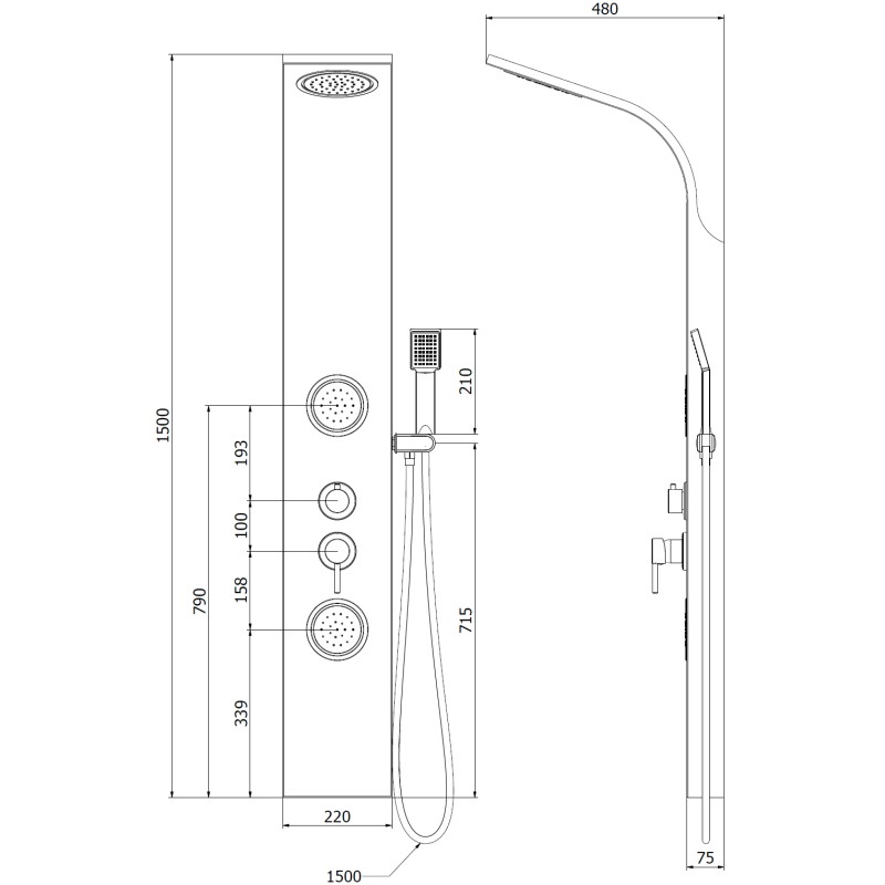 Mexen Gros panel prysznicowy, czarny - 7619-03-70